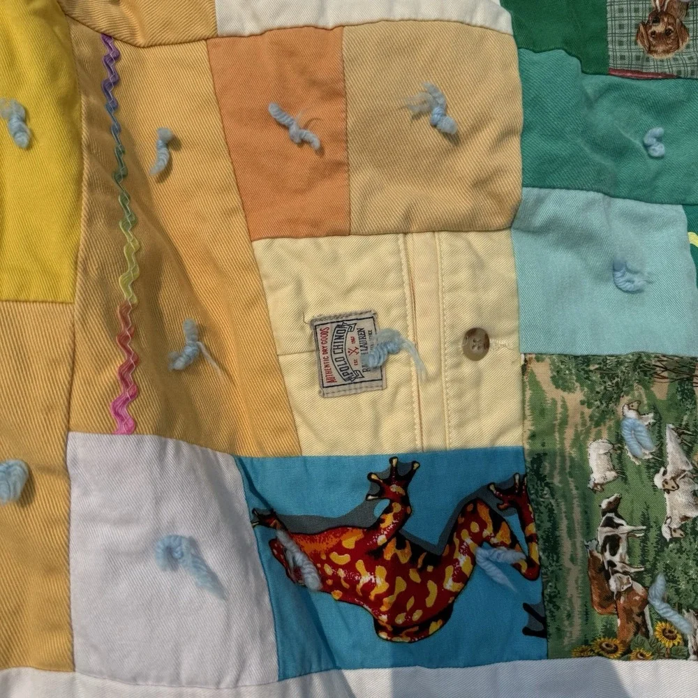 Vintage Handmade Patchwork Tied Quilt Upcycled Clothing Kids 52x63
